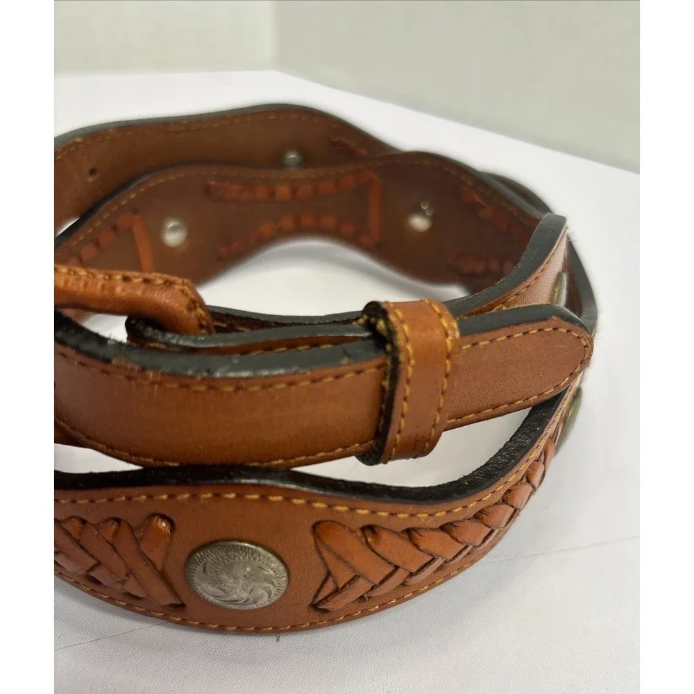 New MEF Western‎ Belt Womens 30 Sm Brown Leather Medallion Braided Southwestern
